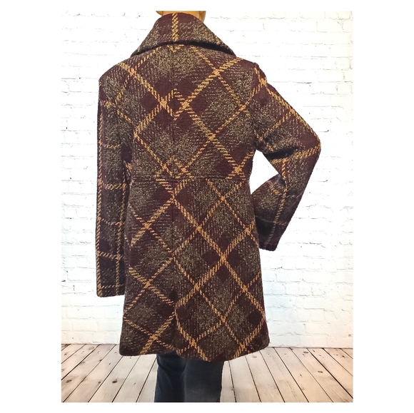 Larry Levine Grey and Maroon Wool Check Pea coat - Picture 5 of 8
